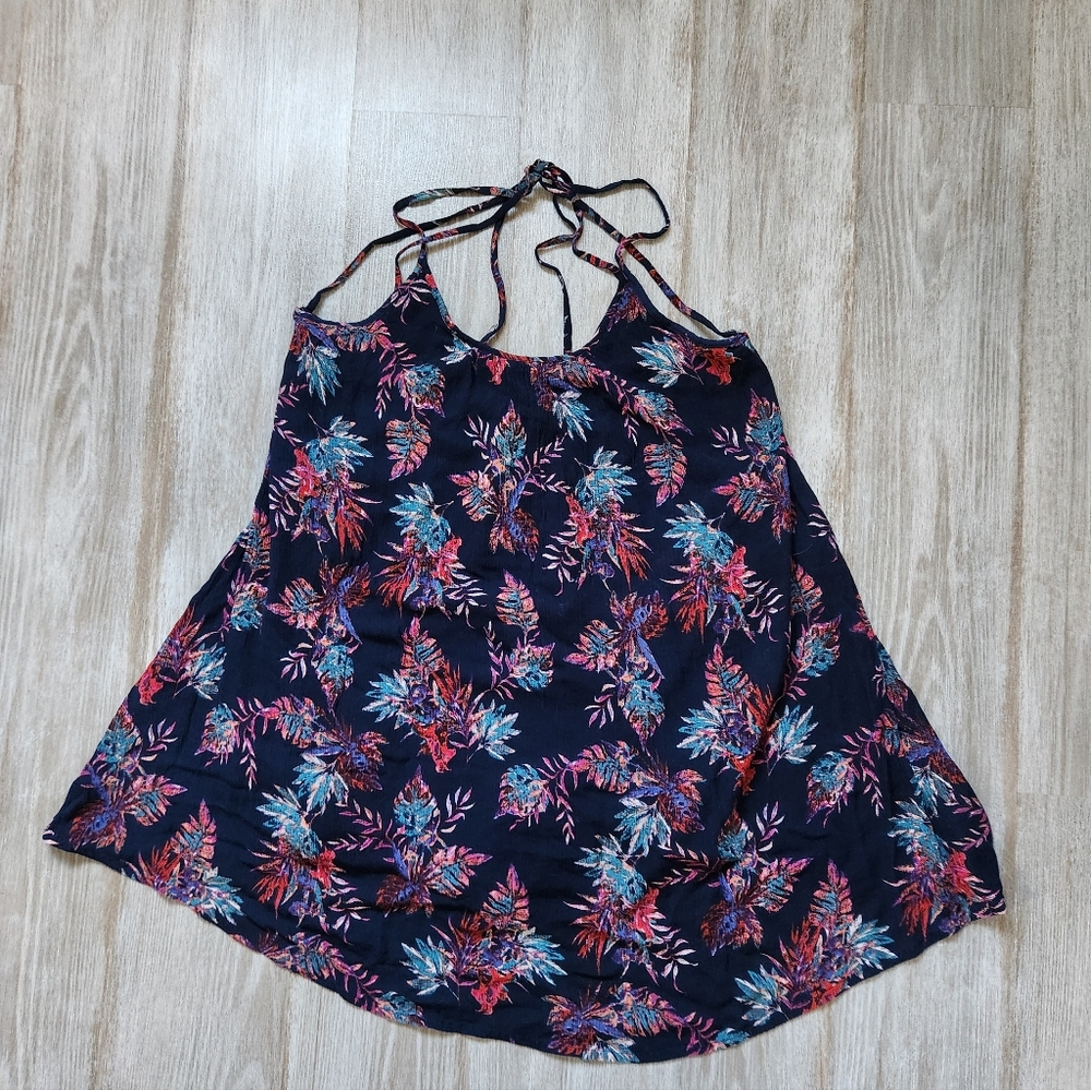 Roxy Oversized Strappy Tank Top Blue Floral Tropical Lined Flowy Sz XS EUC